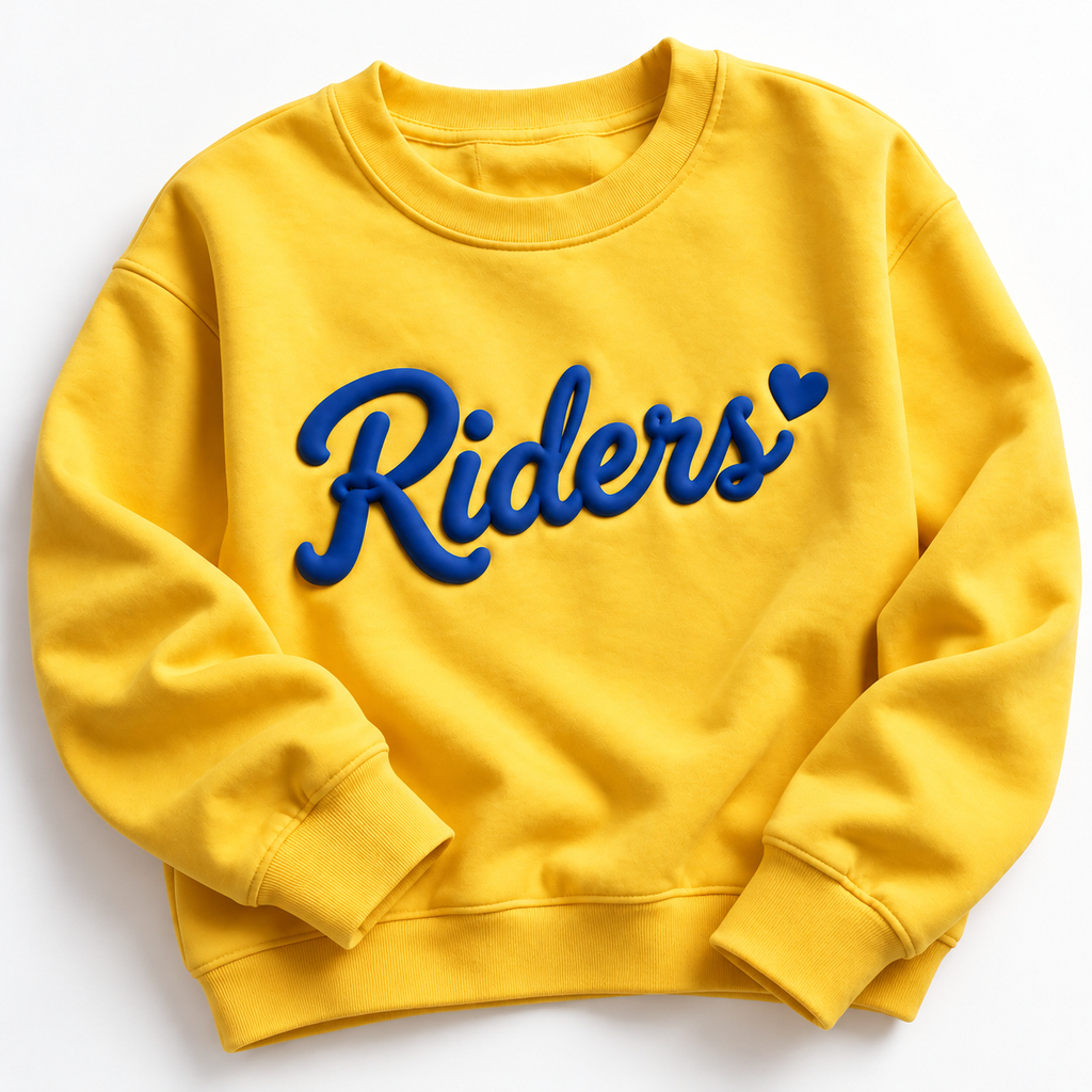 Riders Heart Puff Crewneck Sweatshirt Gold
