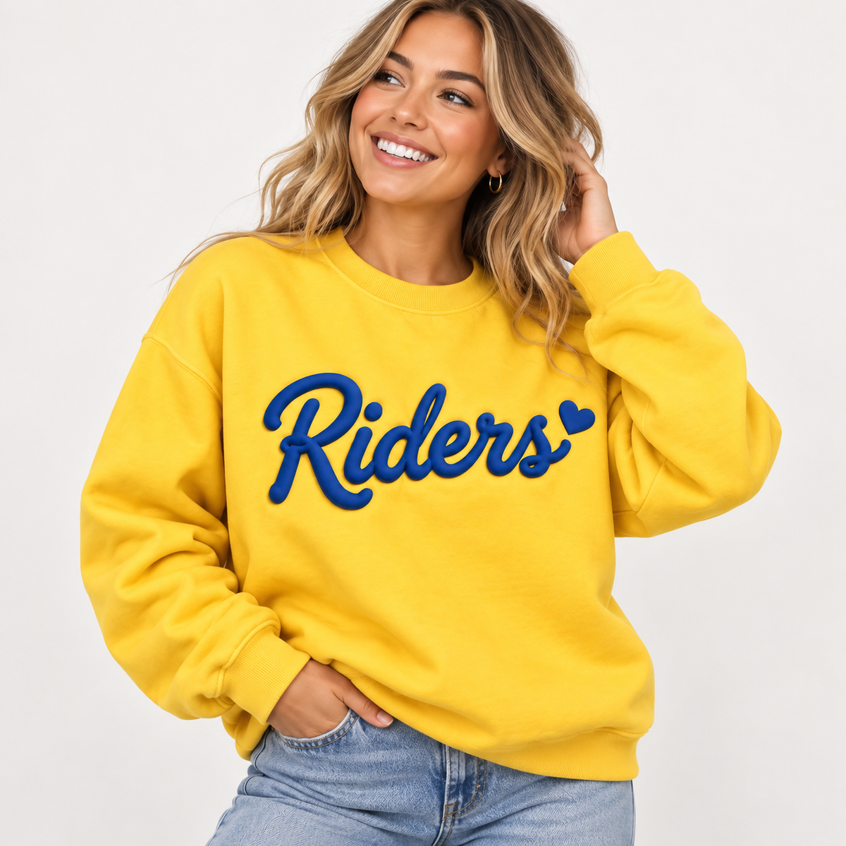 Riders Heart Puff Crewneck Sweatshirt Gold