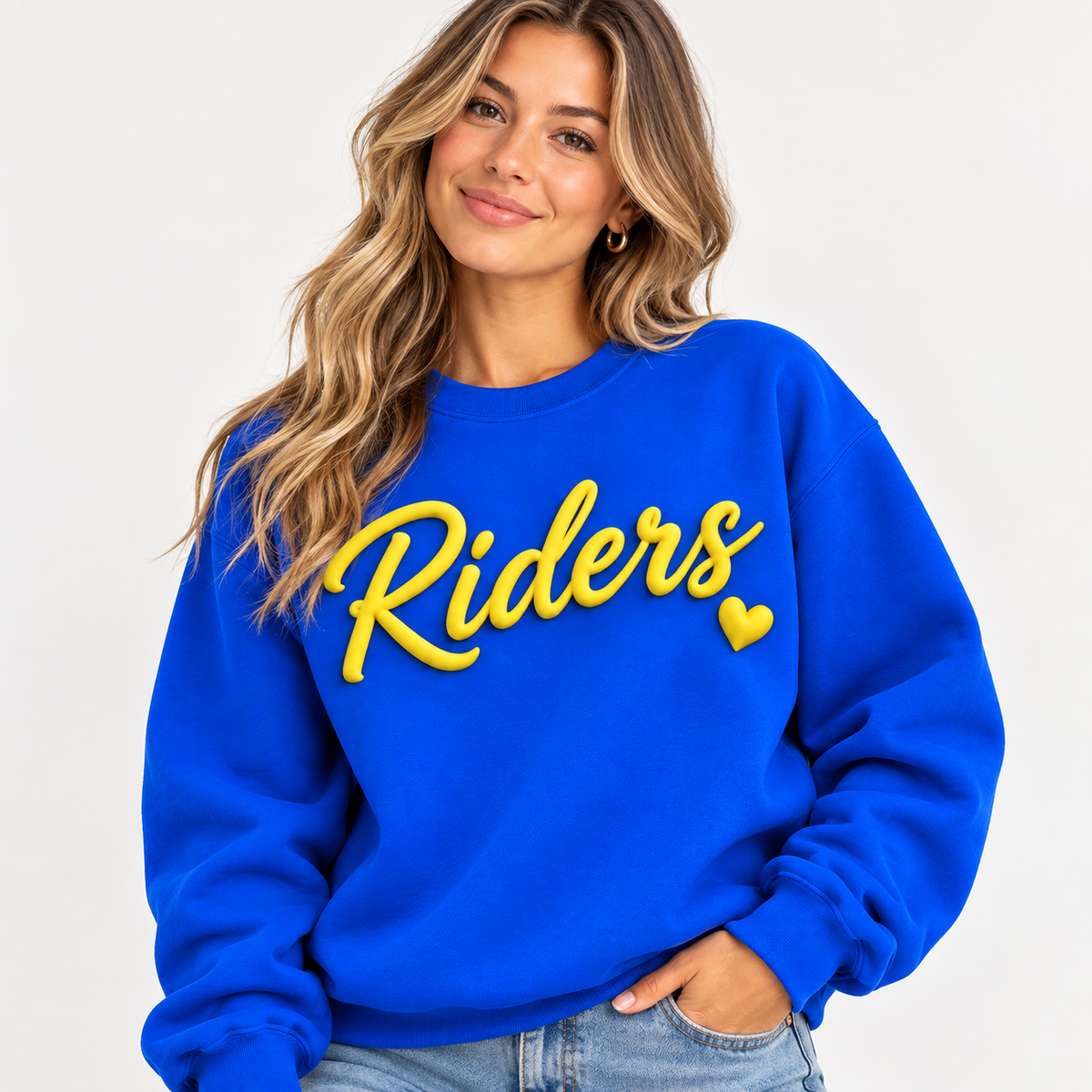 Riders Heart Puff Crewneck Sweatshirt Blue